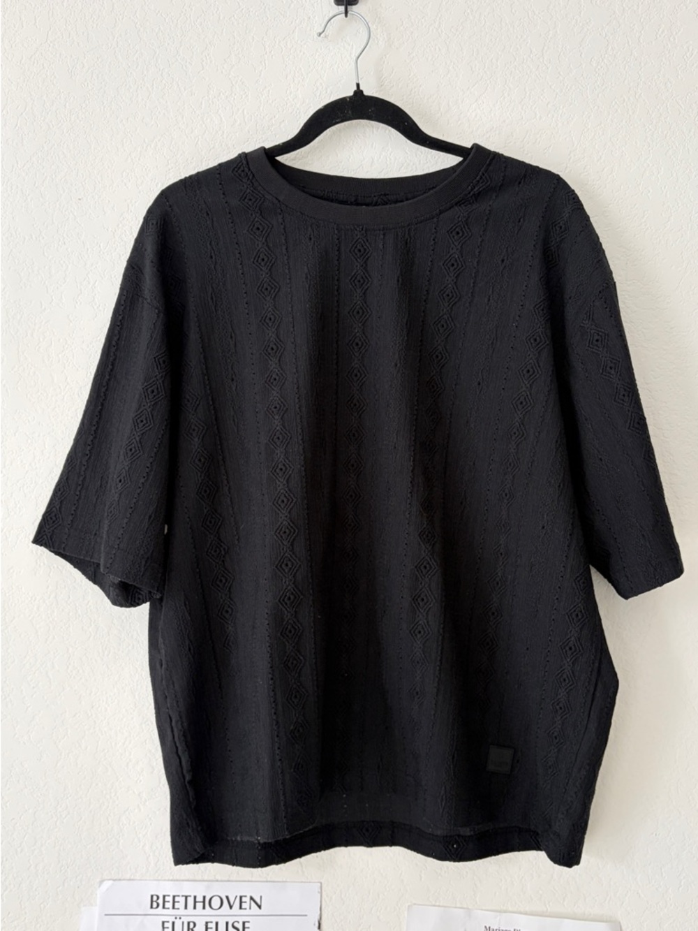 Saints Studio Black Diamond Textured Knit Tee Oversized Boxy Streetwear L